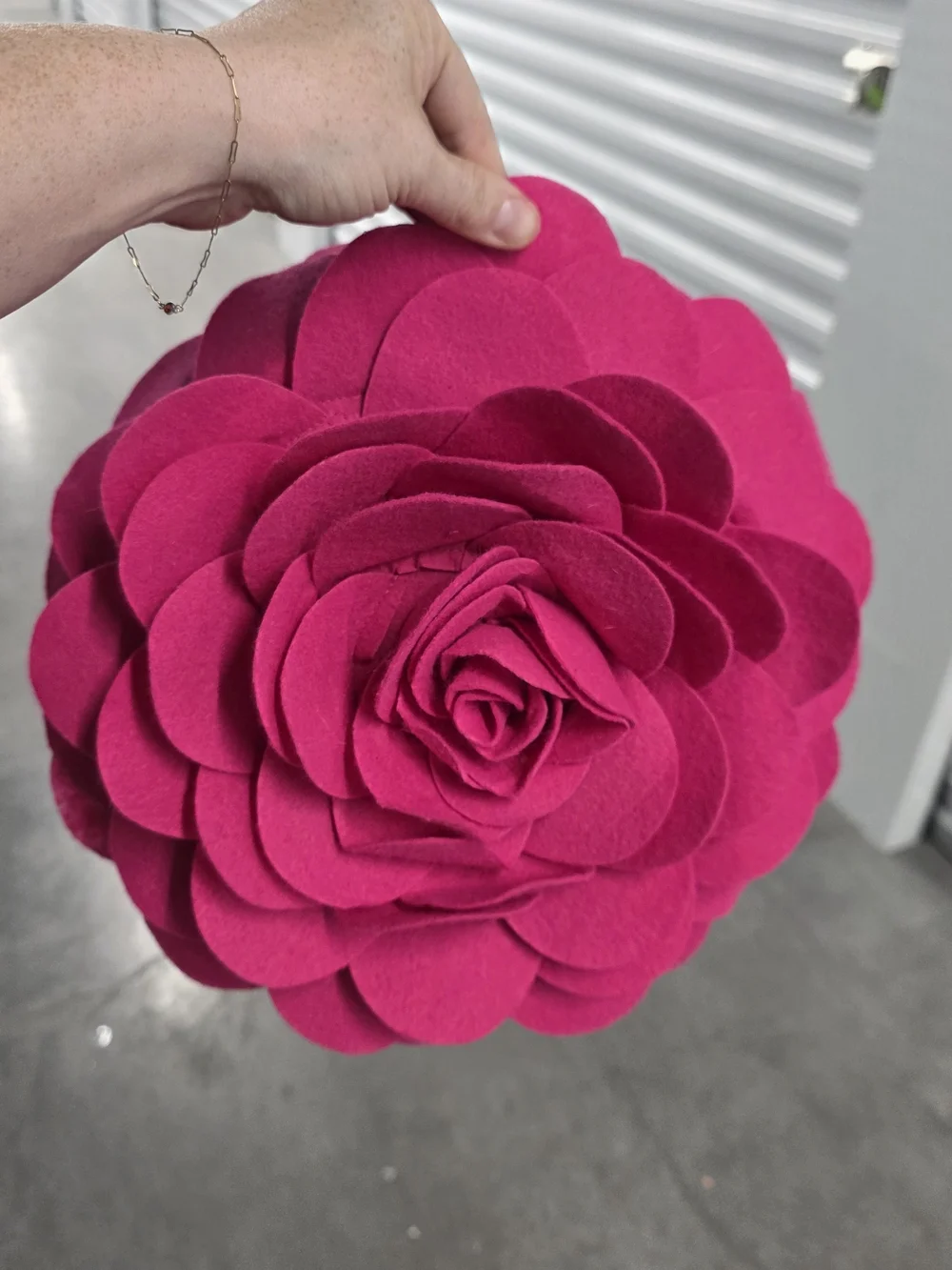 Felt Flower Accent Pillow - Vibrant Hot Pink